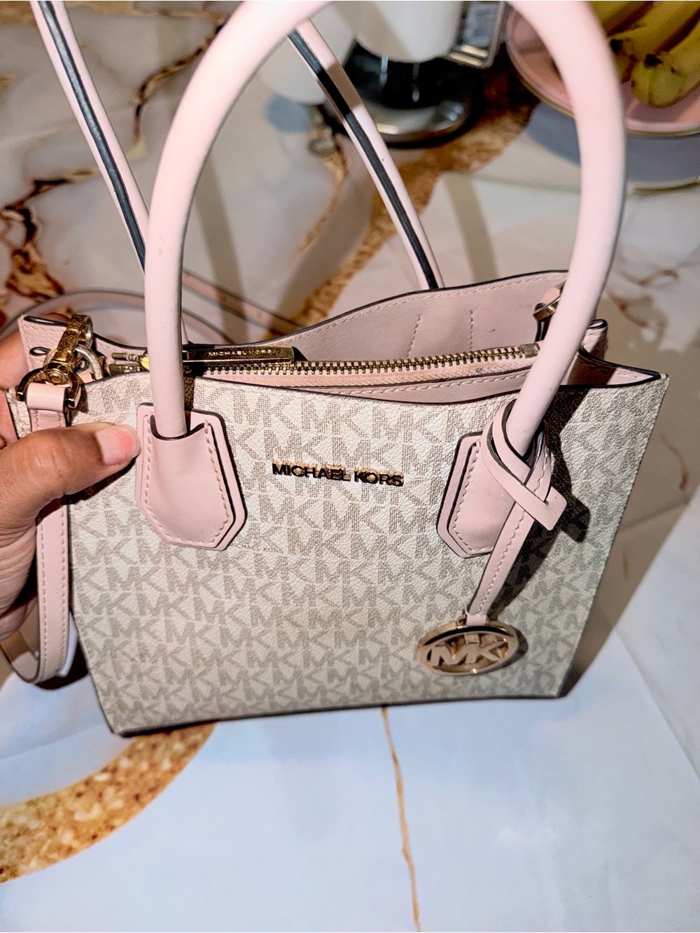 Michael Kors Pink And Vanilla Signature Satchel View 6